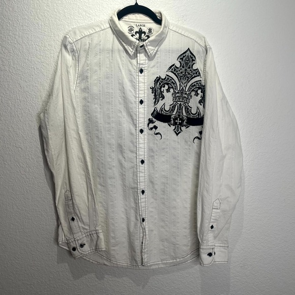Raw State Other - Raw State Shirt Mens Large White Graphic Renegade Goth Fleur de Lis Wings Cross